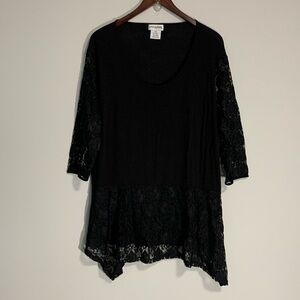 Paradisio Plus 3/4 Lace Sleeve Crew Neck Top 100% Viscose Black Size 1X